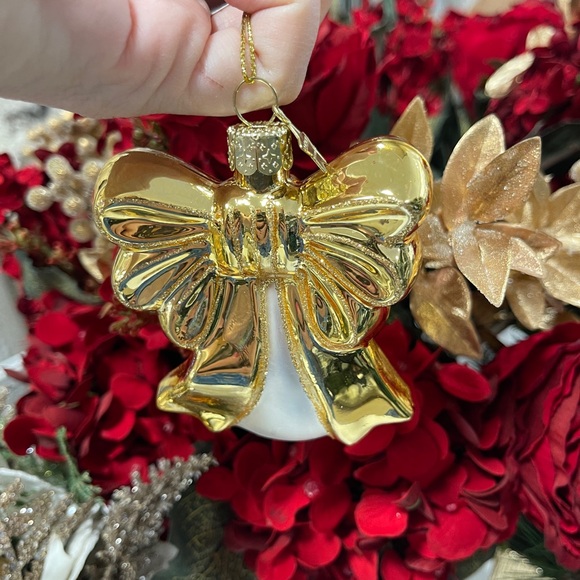 Christmas Ornament Gold Glitter Ribbon Bow Glass Handblown Vondels Amsterdam NWT - Picture 4 of 6